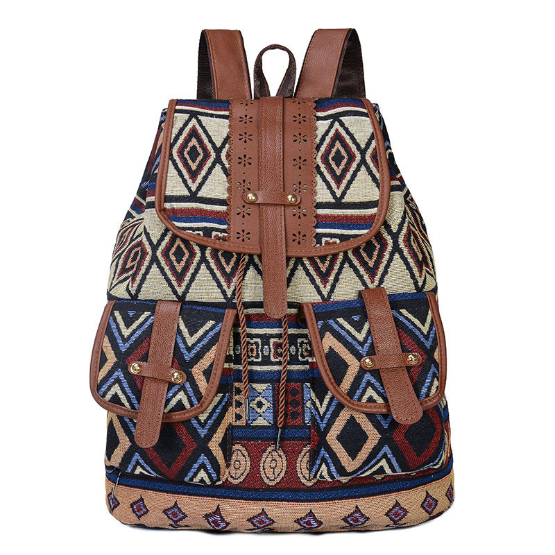 Wholesale Ethnic Style Backpack Canvas Drawstring Small Backpack